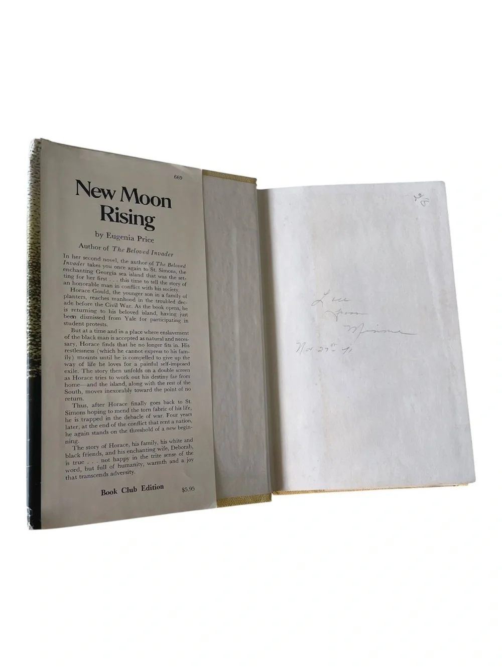 New Moon Rising Eugenia Price, First Edition 1969 HC DJ Vintage Southern Novel